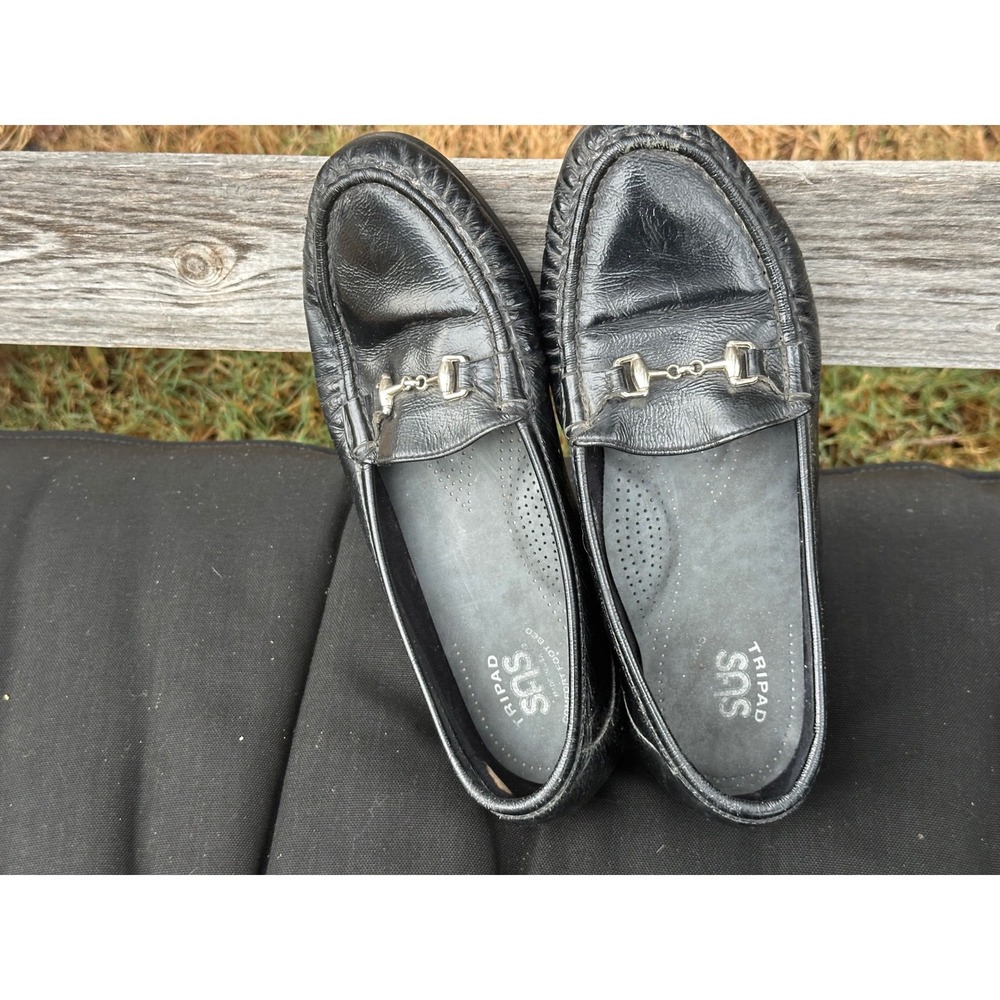 SAS Tripad Womens 9.5 Wide Black Textured Leather Comfort Loafers Made in USA